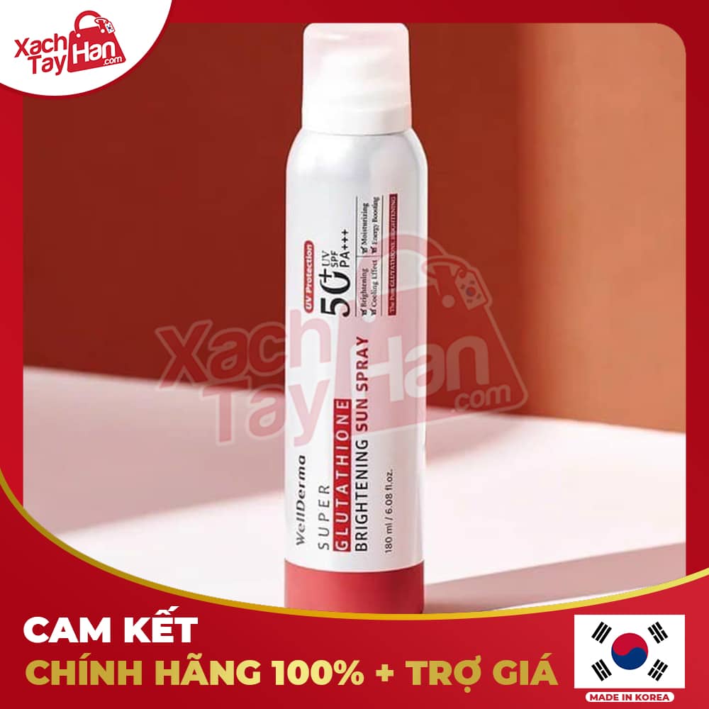 Xịt Chống Nắng Wellderma Super Glutathione Brightening Sunspray SPF50+ PA+++ 180ml